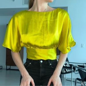 Silky yellow backless top